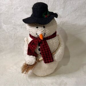 International Silver Co Plush Stuffed Snowman Plaid Scarf 1996 Swishy Nylon